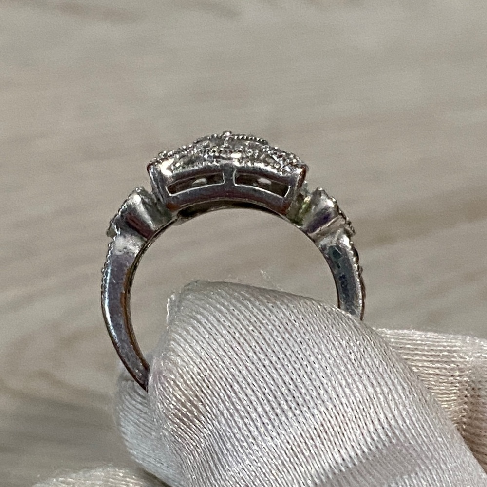 Silver Vintage Style Square Filigree Ring Floral & Crystals Marcasite Accents - Picture 15 of 16